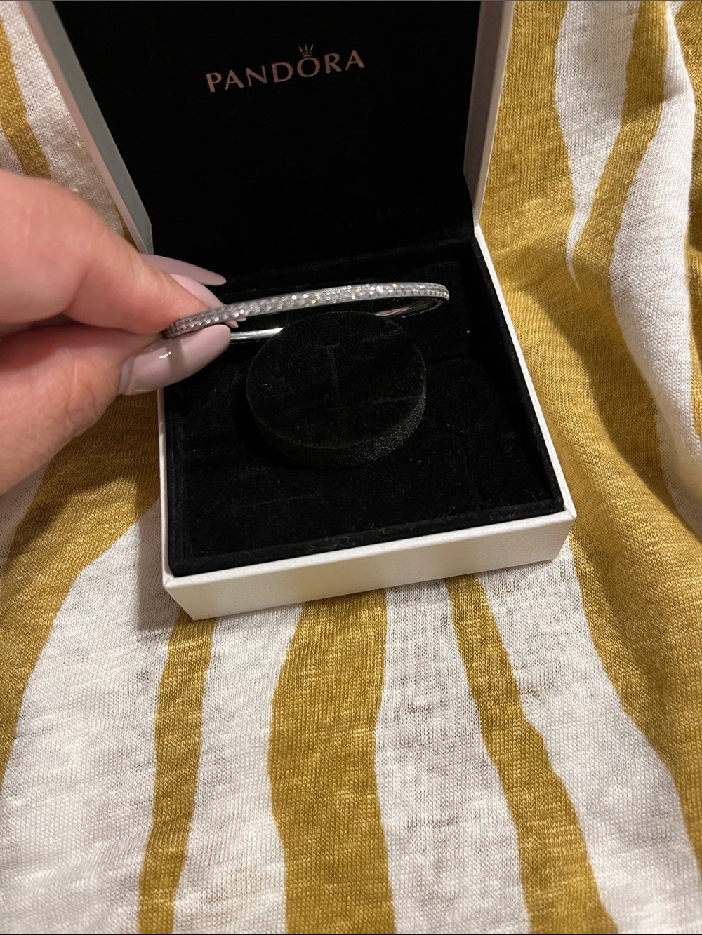 Pandora Silver Pavé Double Bangle Bracelet - Picture 2 of 4